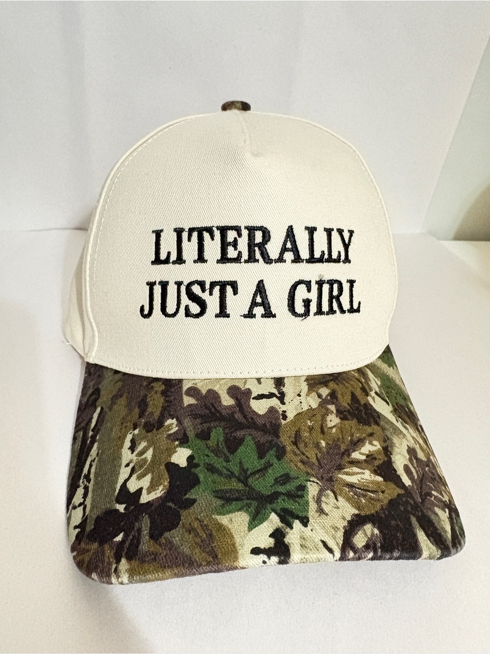 Cream and Camouflage "Literally Just A Girl" Cap/Hat